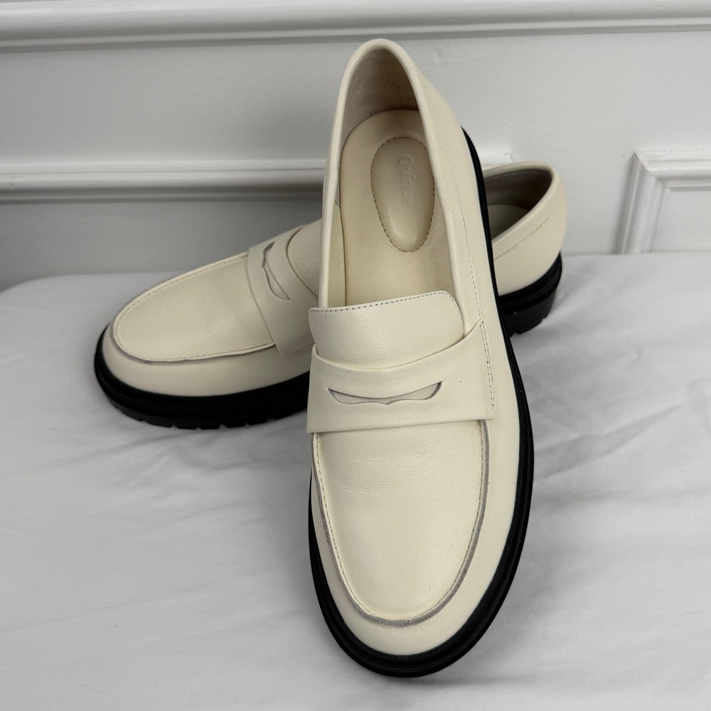 Quince Italian Leather Lug Sole Loafers Ivory Cream Womens 10 Penny Loafer 9512